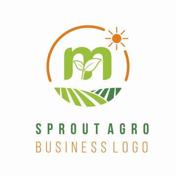 Initial m letter with farm land field for agrobusiness environment ecology business consultant logo idea