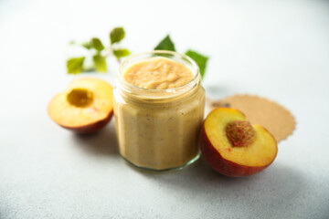 Homemade spicy peach sauce, canned