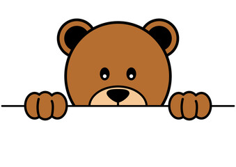 Funny cartoon of a bear peeking from behind the wall