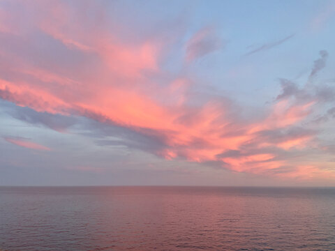 red clouds over the sea