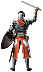 Naklejka premium Brave Knight With Raised Sword 3d-Rendering