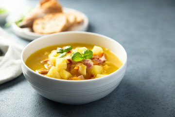 Traditional homemade potato soup with bacon