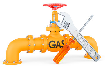 Repair and service of gas pipeline, 3D rendering