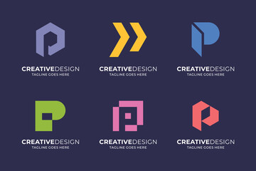 Flat design P logo vector template collection