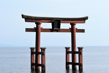 白髭神社の鳥居	、琵琶湖、びわ湖、湖西、高島市、滋賀県、滋賀県観光