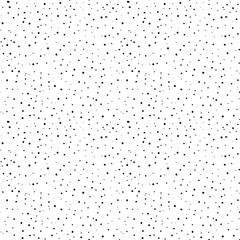 Vector seamless pattern with chaotic scattered confetti. Monochrome noisy texture. Hand drawn black uneven specks, spots, blobs. Grainy surface distress vector background. Grunge design with dots