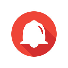 Alert bell, notification flat icon, round button, long shadow style.