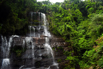 Fototapeta na wymiar Beautiful Waterfalls and greenery. Relaxing nature background.