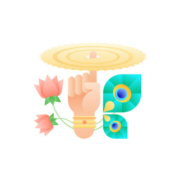 Krishna janmashtami social media banner with sudarshan chakra and lotus flowers