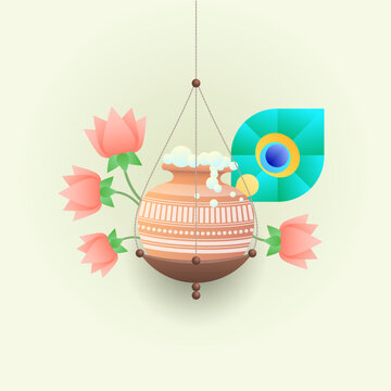 Krishna janmashtami social media banner with makhan matuki with lotus flowers
