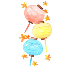 Colorful Lantern with yellow flower watercolor for decoration on mid year festival and moon festival.