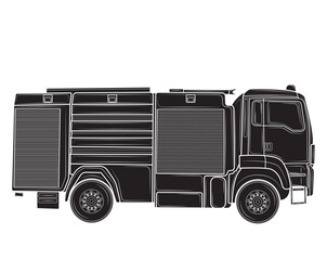 Black silhouette of fire truck ambulance car.Side view.Vector illustration.