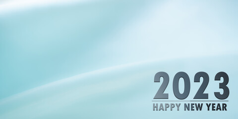 2023  Happy New Year Background concept.text Merry Christmas and Happy New Year 2023 on blur smooth blue fabric backdrop.card or poster for eve celebration holiday party.free space for add company.