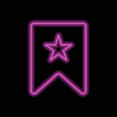 Bookmark, favorite simple icon vector. Flat design. Purple neon on black background.ai