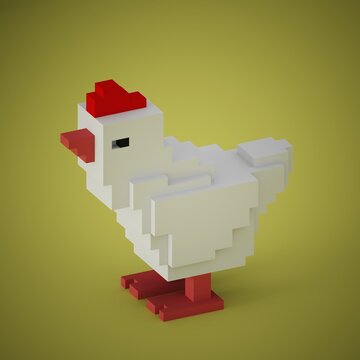 3d voxel art funny little chicken 
