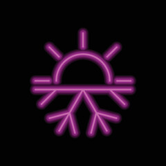 Hot cold, sun snow simple icon vector. Flat design. Purple neon on black background.ai