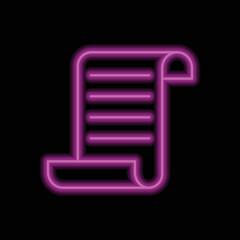 Paper script with text simple icon vector. Flat design. Purple neon on black background.ai