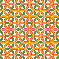 seamless geometric pattern, orange flower with green leaf illustration art design for moseic or tile