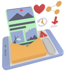 3d illustration of share article in social media