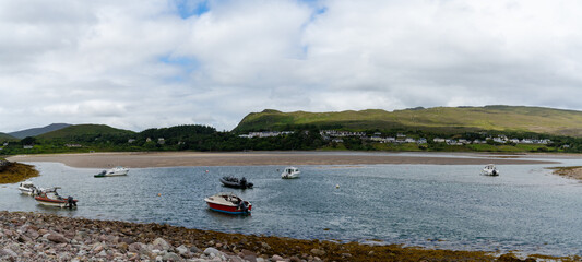 Obraz premium panorama landscape of the village and harbor of Mulranny in County Mayo of western Ireland