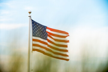 American flag with dune grass