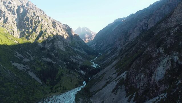 Belogorka valley in Chuy Region in Kyrgyzstan. Green valley in mountains.