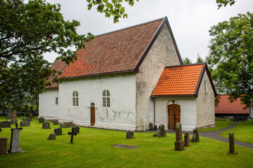 Fototapeta na wymiar Giske Church (Giske kyrkje) on Giske island in Møre og Romsdal in Norway (Norwegen, Norge or Noreg)