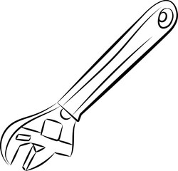 Sliding adjustable wrench shifter in doodle style sketch illustrator isolated on white background.