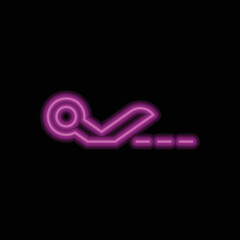 Half scissors with cut line simple icon vector. Flat design. Purple neon on black background.ai