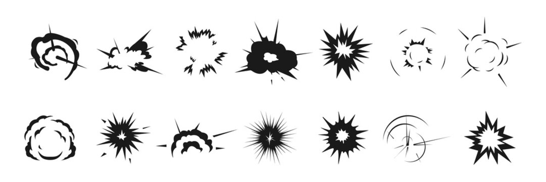 Exploded bomb effect silhouettes set icon
