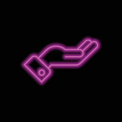 Hand, giving simple icon vector. Flat design. Purple neon on black background.ai