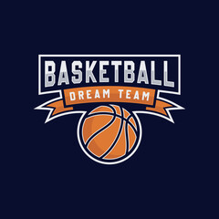 Basketball club emblem logo design template on dark background.