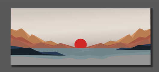 Vector illustration of beautiful summer fields landscape with a dawn, polygonal concept.