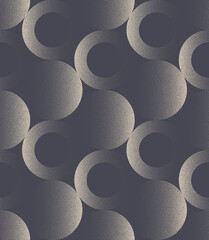 Bohemian 50s 60s 70s Stipple Different Circles Seamless Pattern Vector Abstract Background. Trendy Exclusive Textile Design Dot Work Grainy Texture Repetitive Grey Wallpaper. Halftone Art Illustration