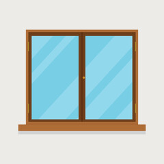 Flat vector illustration of window with glass and wooden frame isolated on white background