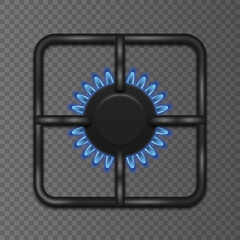 Burning gas, gas stove burner, hob in the kitchen. Vector illustration.