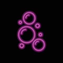 Soap bubbles simple icon vector. Flat design. Purple neon on black background.ai