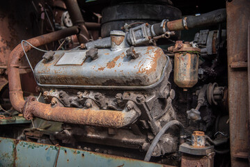 Old diesel engine on agricultural machine