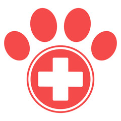 Veterinary clinic logo. Dog footprint with a medical cross on a white background