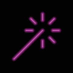 Sparkler, bengal fire simple icon vector. Flat design. Purple neon on black background.ai