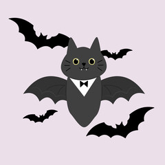 Bat Halloween Cat Costume Vector
