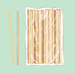 Wooden sticks for barbecue in a package in flat vector illustration