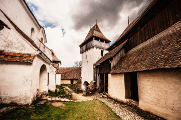 Viscri, Romania: Blue old painted traditional house from village, Transylvania, German Saxon...