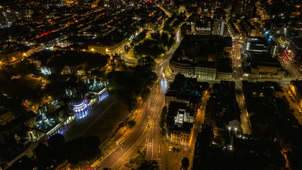 Brighton on early evening showing some night light from above, Brighton, East Sussex, UK