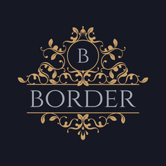 Title border with monogram. Classic floral ornament. Decorative elegant frame.