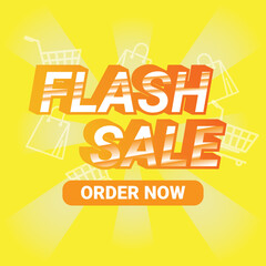 vector banner flash sale, editable font, yellow orange color, modern and trendy design.