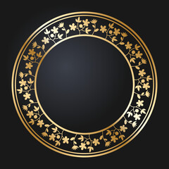 Floral gold border. Round golden frame with wild flowers and tulips. Round frames vector