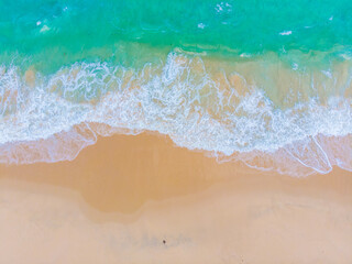 Aerial view sea wave beach with white sand summer