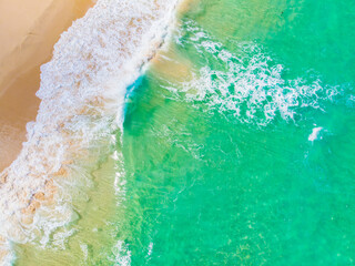 Fototapeta na wymiar Aerial view sea wave beach with white sand summer