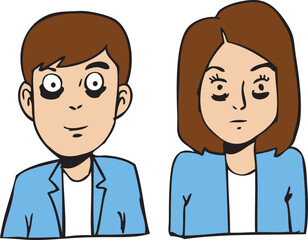 long sleep deprivation cartoon man and woman